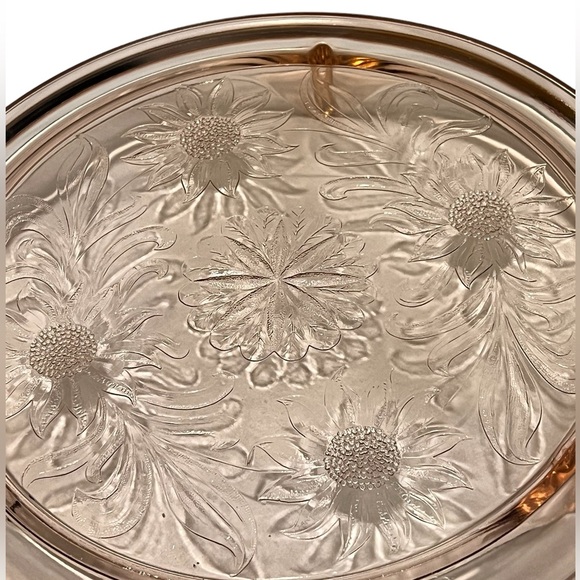 Vintage Jeanette Pink Depression Glass Sunflower Footed Cake Plate 10" Stand - Picture 7 of 8